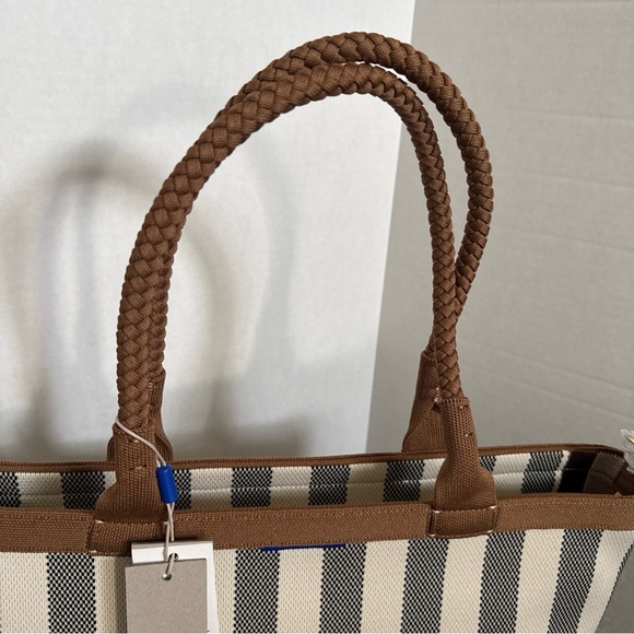 ROTHYS Rothy's The Lightweight Zip Tote Cabana Stripe Cream Black Camel NEW Tags - Picture 4 of 14